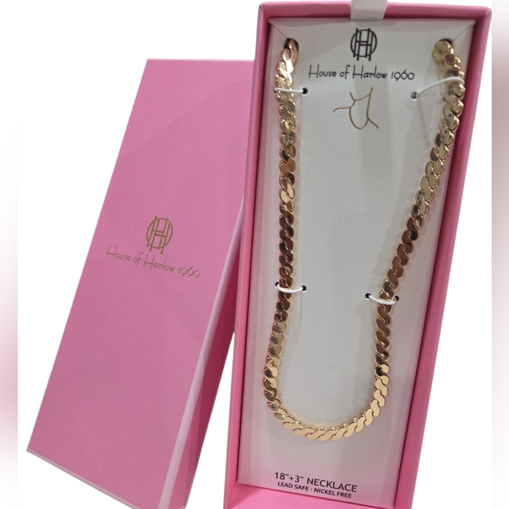 💛▪️House of Harlow ▪️1960 Gold Tone Flat Double Link 18in Necklace